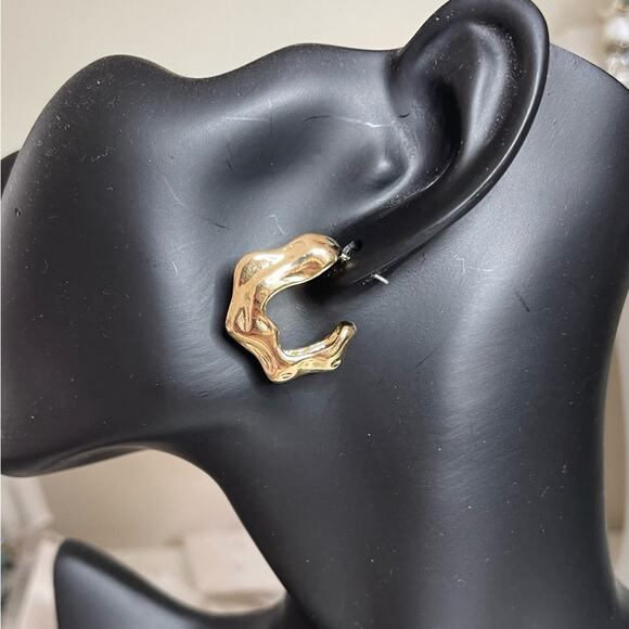 New Earrings Molten Metal Silver Hoop 2025 Trendy Jewelry Trend AU03 - Picture 5 of 6